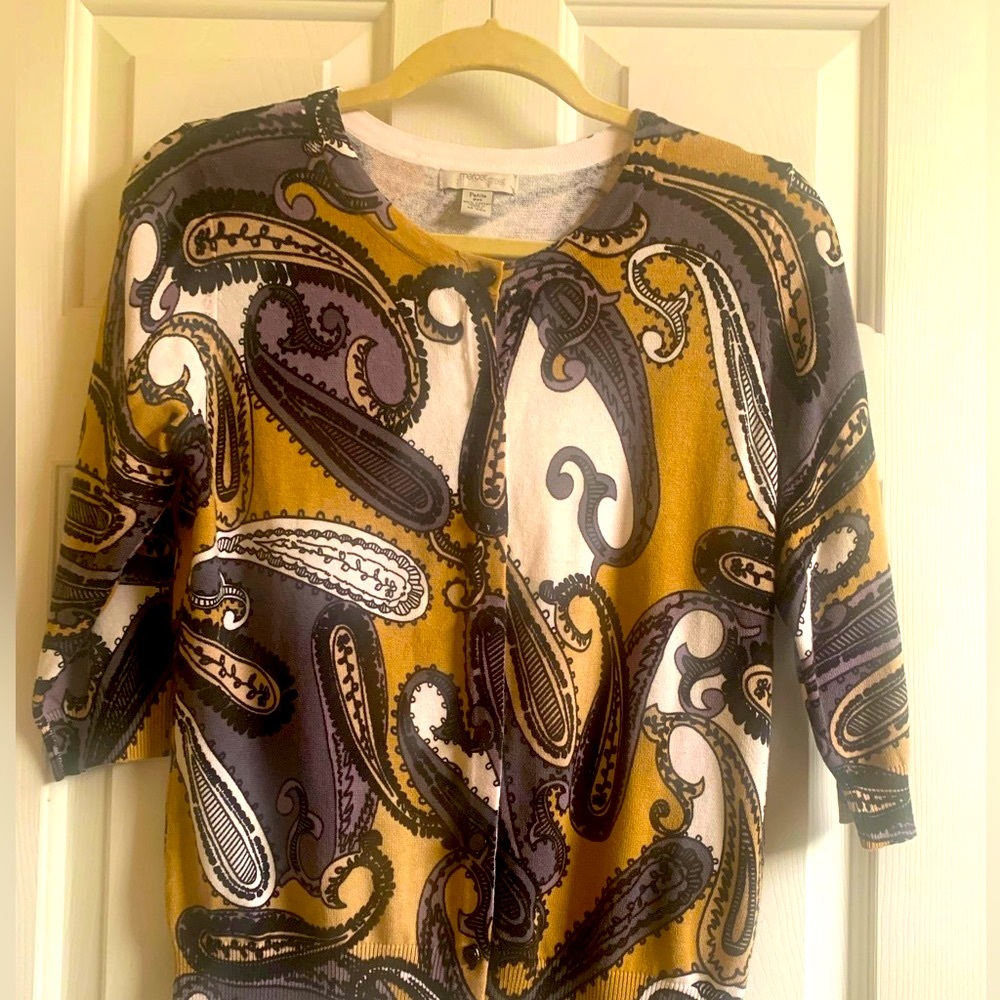 Cotton Tan & White Paisley Sweater